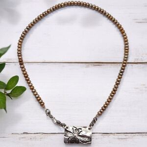 Sterling 925 Honey Bee Necklace 19" Womens Real Iridescent Champagne Pearl RARE